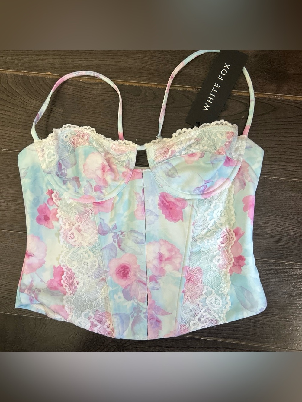 White Fox Pastel Floral Lace Bustier L - Pink & Blue